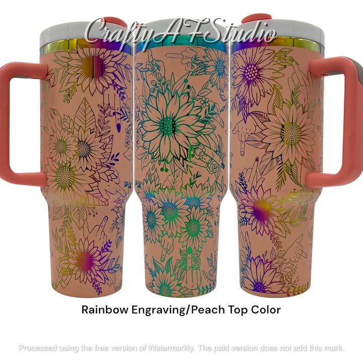 40oz Sunflower F.U. (middle fingers) laser engraved tumbler for wholesale by Crafty AF Studio