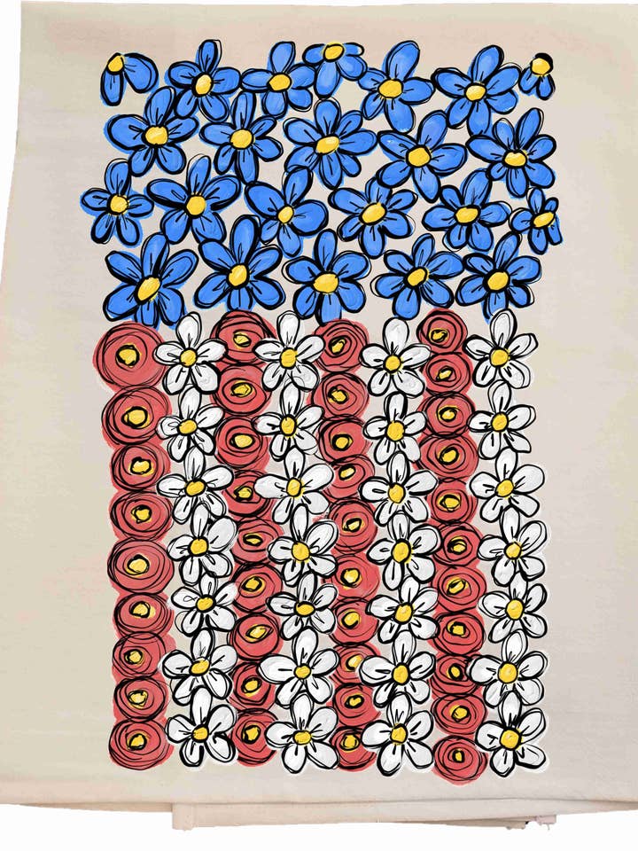 Patriotic Floral Flag Tea Towel for wholesale by Bunnies and Bows
