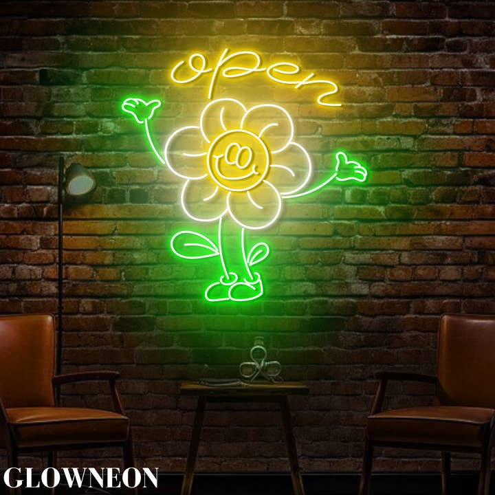 Glow Neon - Venta al por mayor Letrero de neón - Letrero de neón con forma de flor abierta, letrero de apertura de floristería, letrero de bienvenida2