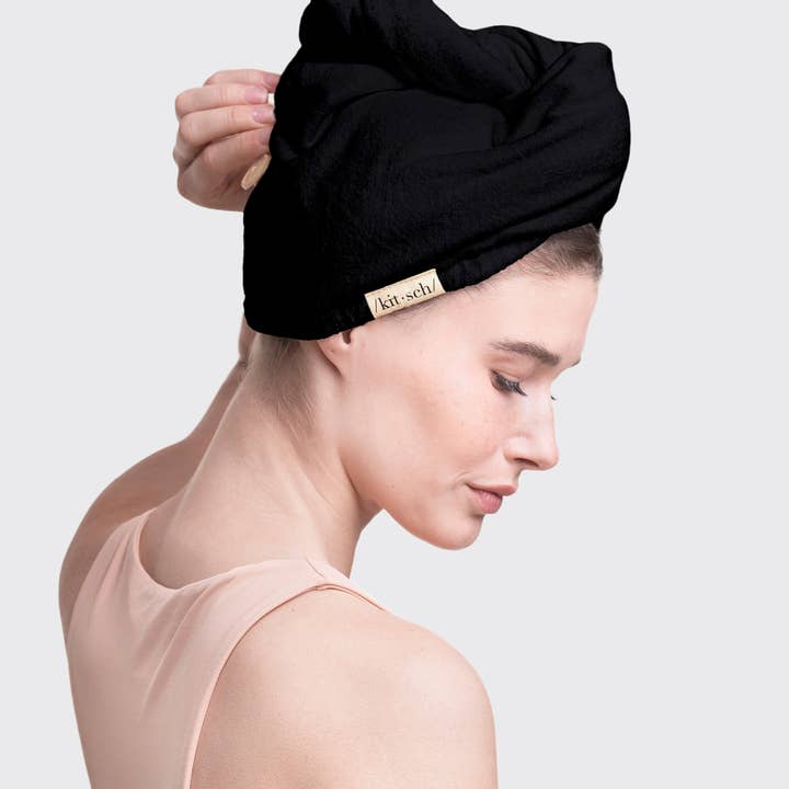 KITSCH - Wholesale Hair Towel/Wrap - Quick Dry Hair Towel - Eco Black1