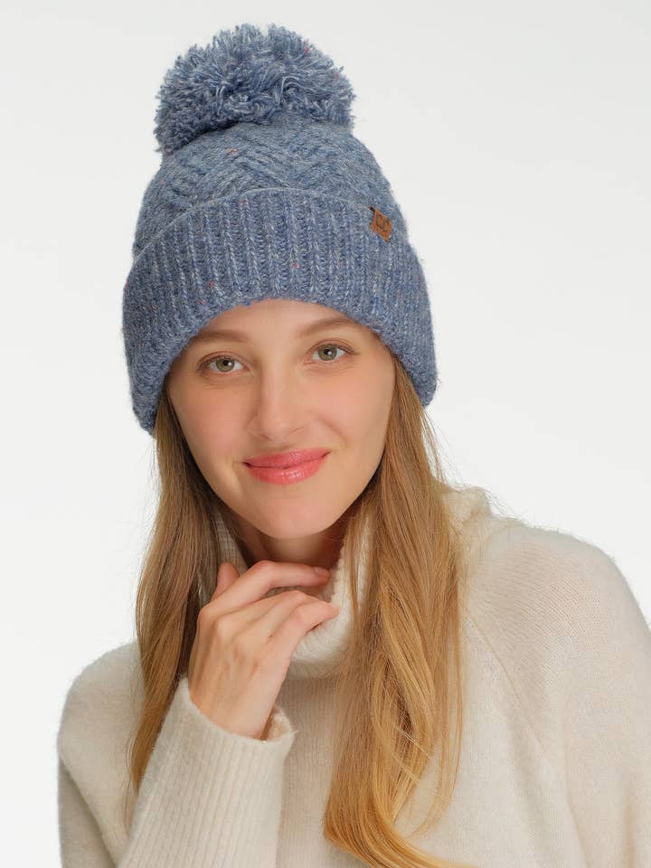C.C Criss-Cross Pattern Yarn Pom Beanie Winter Hat for wholesale by Hana