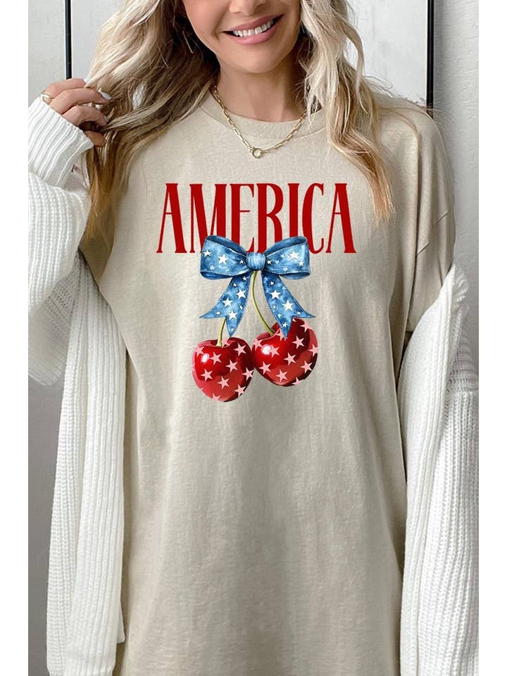 COLORBEAR - Wholesale T-Shirt (Graphic) - Women's - America Cherries Graphic Heavy Cotton Tee