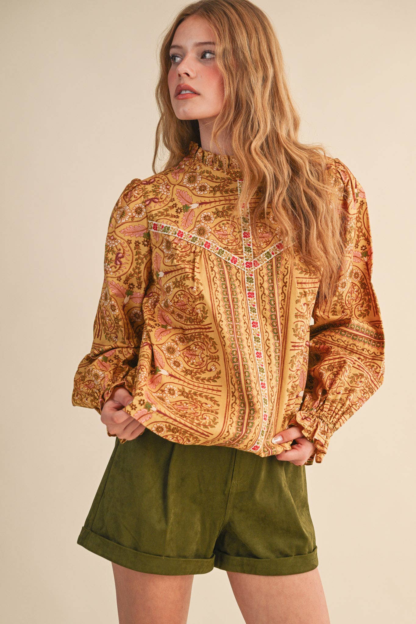 &MERCI - Wholesale Blouse - Women's - EXCLUSIVE FLORAL PRINT TOP WITH FLORAL TRIM MTP452810