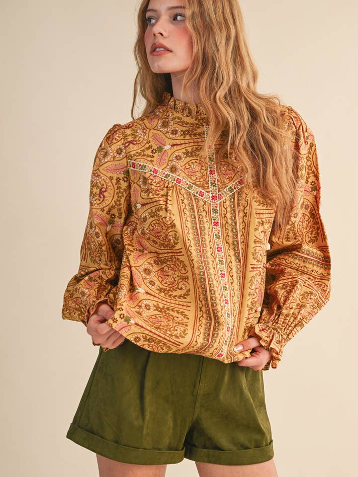 &MERCI - Wholesale Blouse - Women's - EXCLUSIVE FLORAL PRINT TOP WITH FLORAL TRIM MTP452810