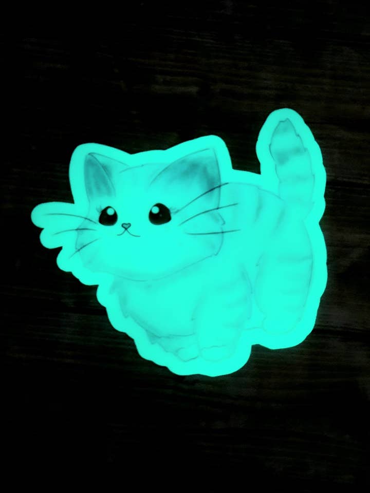 Glow In The Dark Kitty Sticker, Kawaii Style Cat Sticker for wholesale by Unsupervised Art