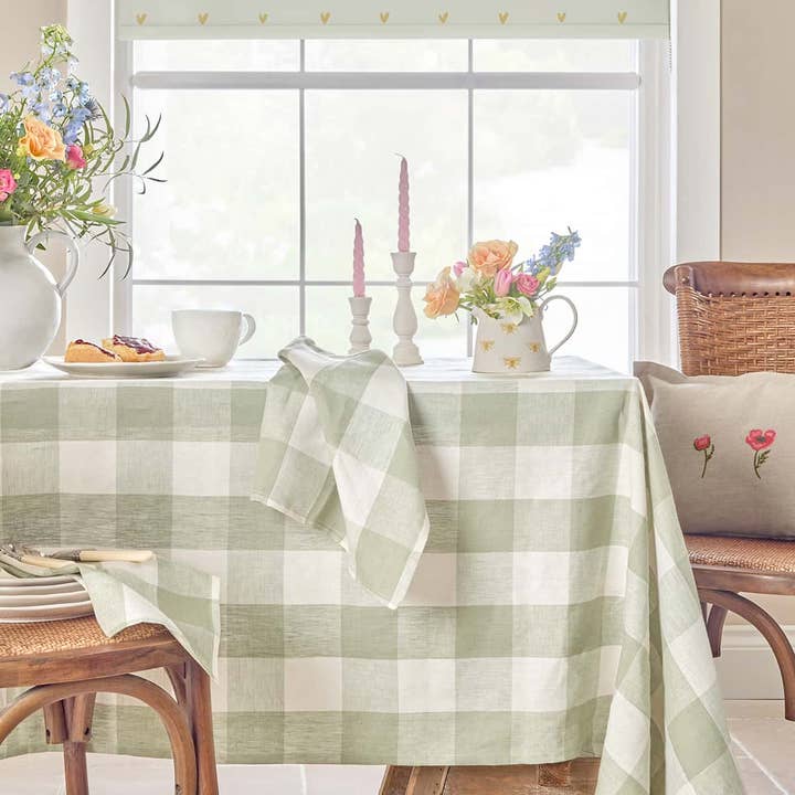 Sophie Allport – wholesale Tablecloth – Sage Green Gingham Linen Tablecloth