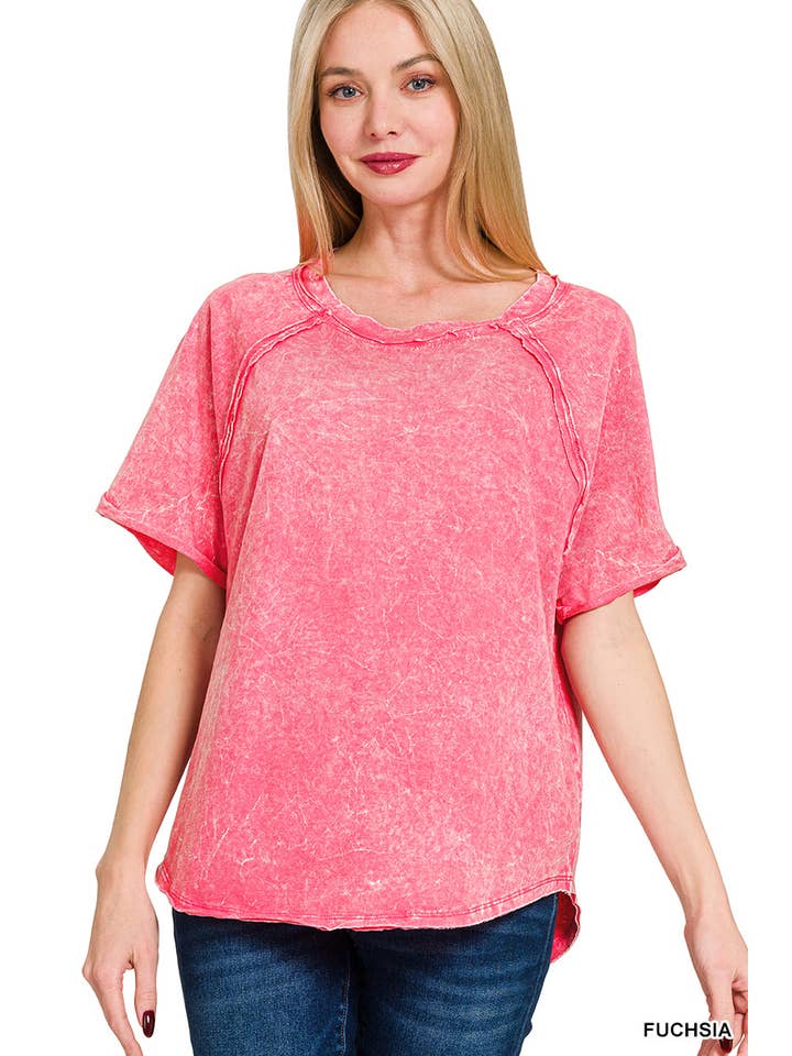 42POPS - Wholesale T-shirt – women's - ",....Back Patch Crinkle Washed Raglan Sleeve Tshirts6