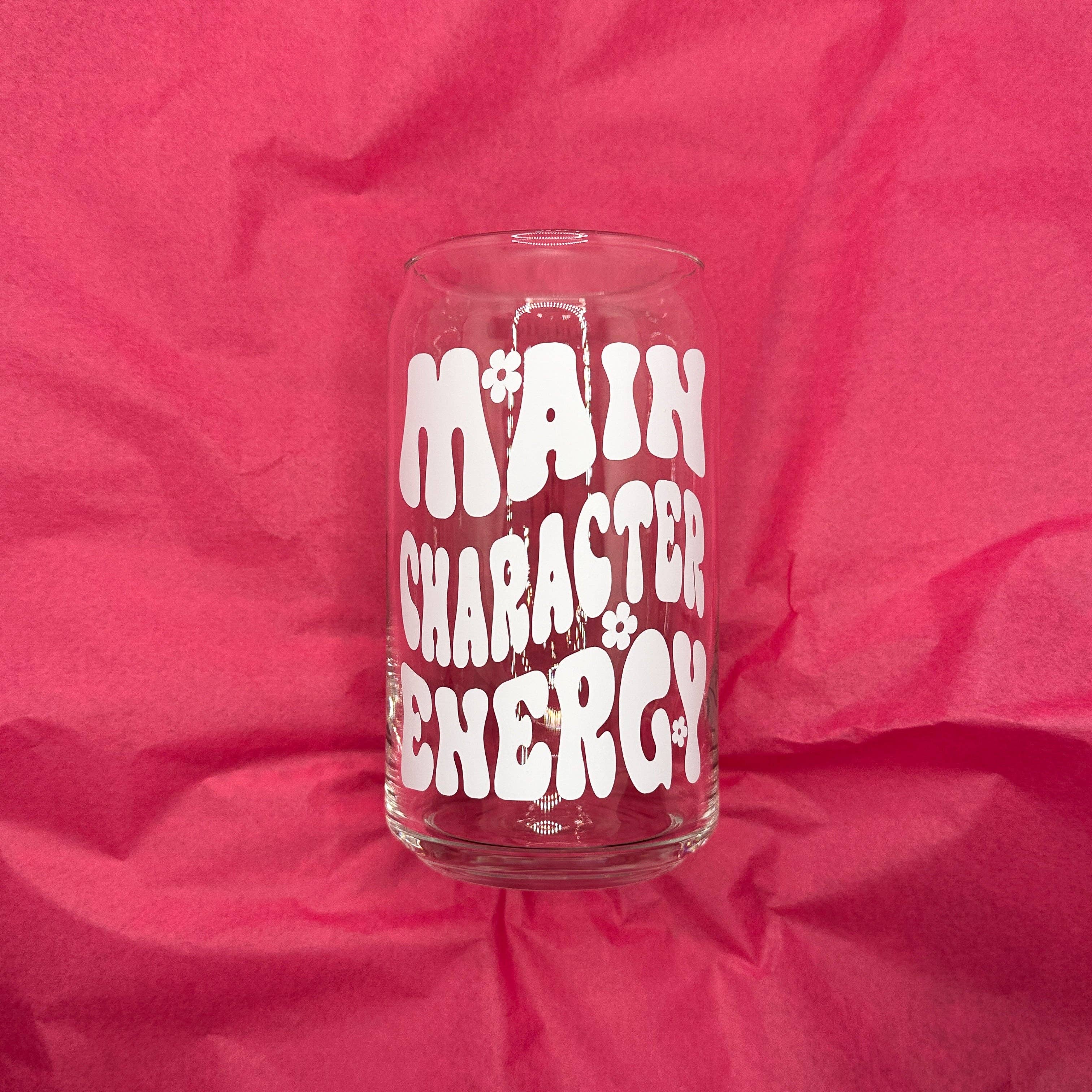 cool people club - Wholesale Drinking Glass/Cup - Can glass with print "Main Character Energy"1