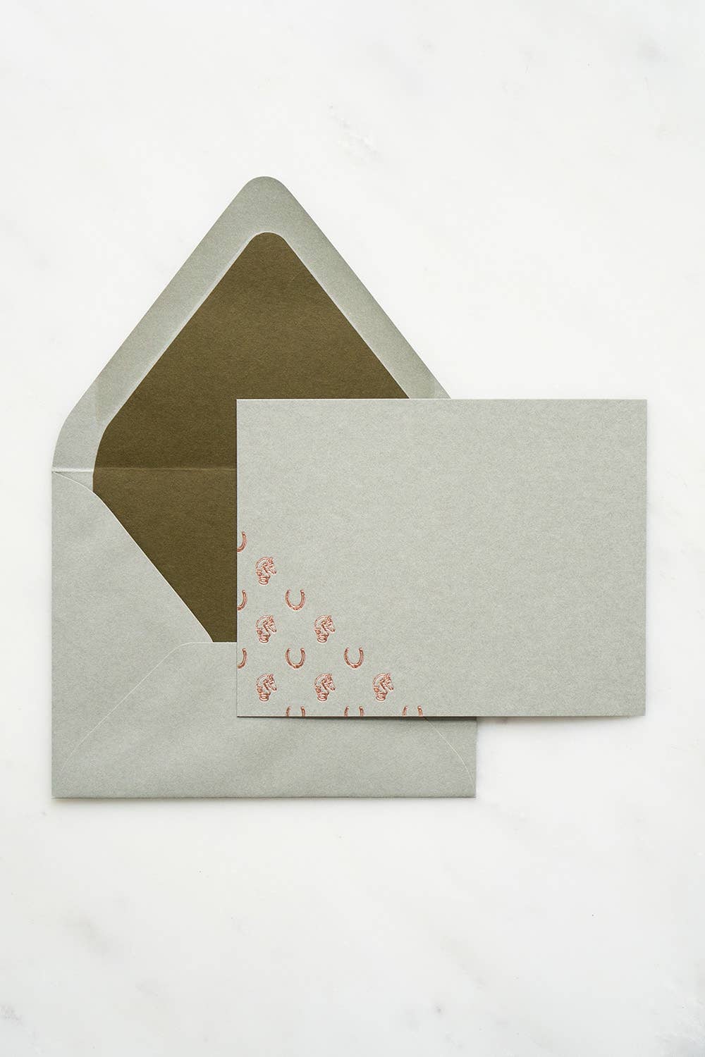 Danielle Demers Studio - Wholesale Stationery/Notecard Set - Mixed Horse Motif Foil Stamped Cards, Sage, Set of 83