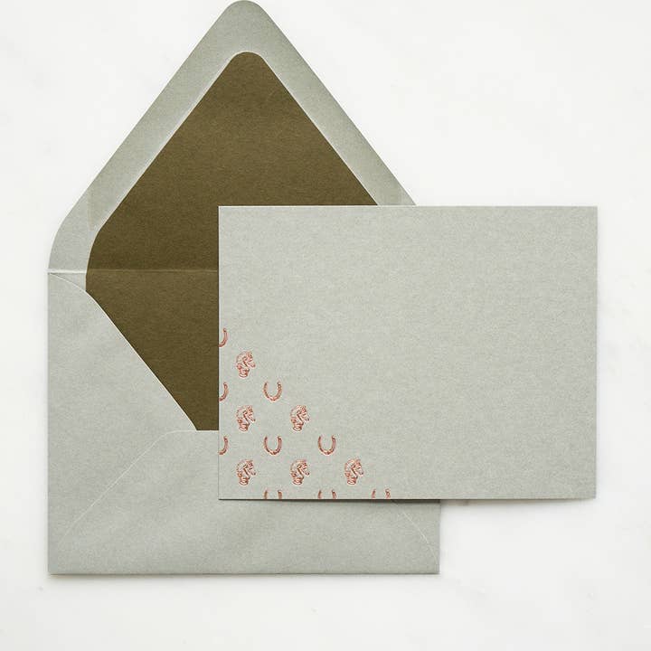 Danielle Demers Studio - Wholesale Stationery/Notecard Set - Mixed Horse Motif Foil Stamped Cards, Sage, Set of 83