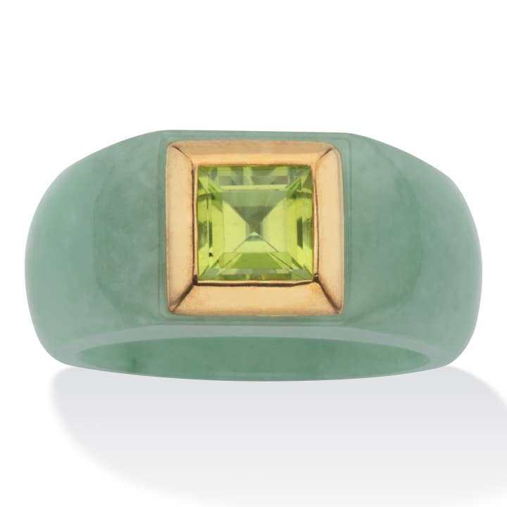 PalmBeach Jewelry - Wholesale Cocktail/Statement Ring - Genuine Jade & Peridot .84 TCW Gold-Plated Silver Ring