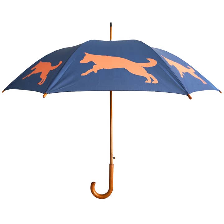 The San Francisco Umbrella Company - Wholesale Umbrella - Unisex - Navy Blue Umbrella Featuring Orange German Shepherd