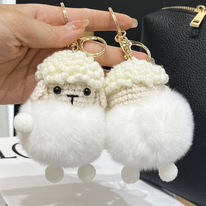WHITE Rex Rabbit Fur Fluffy Lamb Doll Car Key Pendant Keychain for wholesale on Faire2