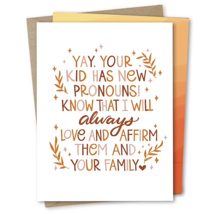 The Noble Paperie - Venta al por mayor Tarjetas de amor - Nuevos pronombres | Tarjeta de apoyo al orgullo de los padres transgénero LGBTQIA5
