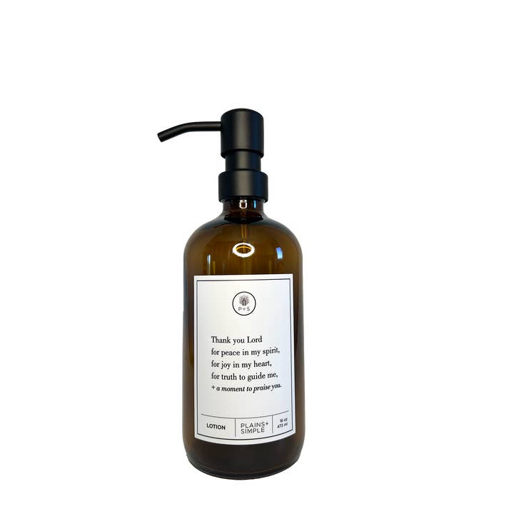 Plains + Simple - Wholesale Soap Dispenser - Thank You Lord Amber Glass Reusable Soap/Lotion Dispenser10
