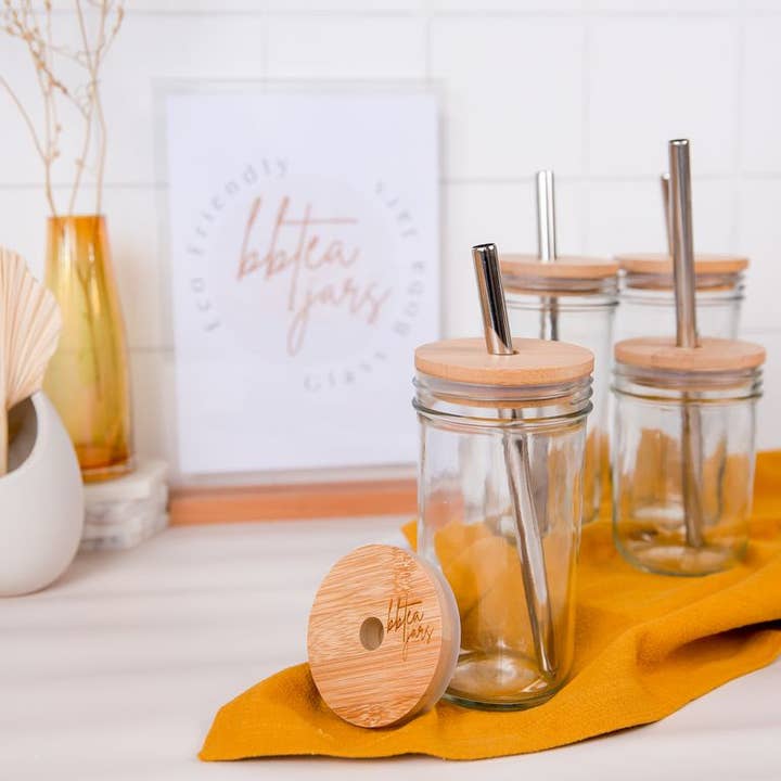 BBTEA JARS - Wholesale Drinking Glass/Cup - Reusable 20oz/16oz Glass Boba Tea Cup With Bamboo Lid, Tumbl