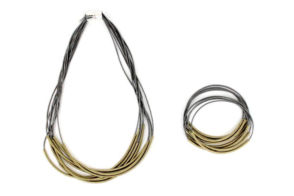 Sea Lily - Wholesale Beaded/Pearl Necklace - L13D - Slate PW N w. Bronze Sleeve1