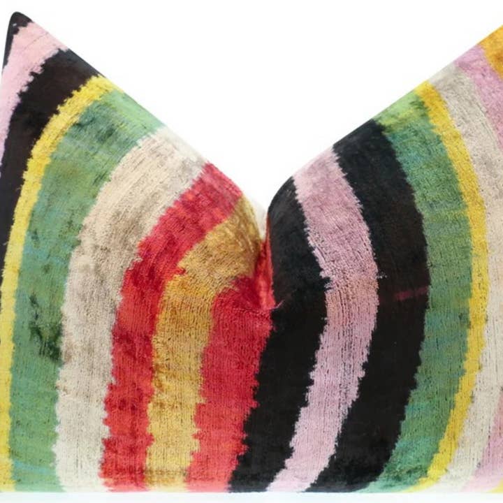 Handmade Velvet Throw Pillow 16x24 Pink Orange Geo for wholesale by Canvello