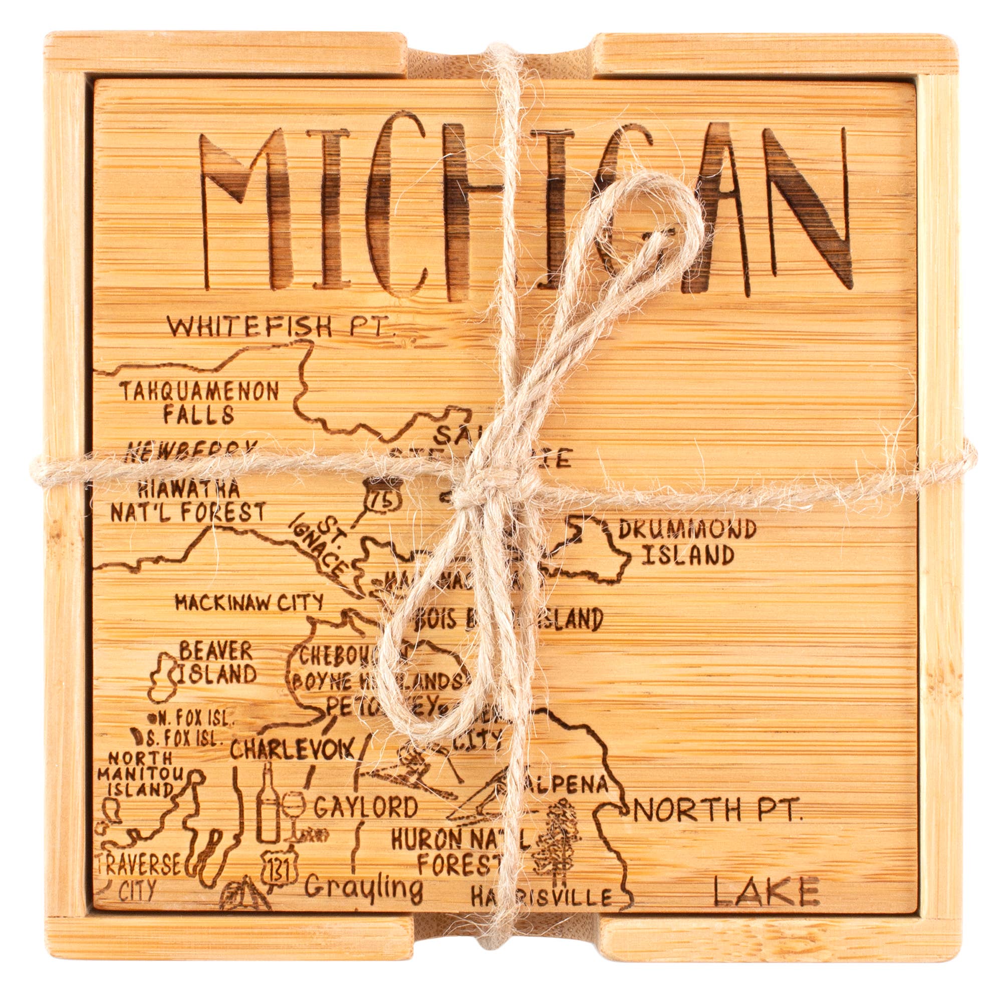 Totally Bamboo – wholesale Underlägg – Michigan Puzzle 4-PC. Glasunderlägg med fodral2