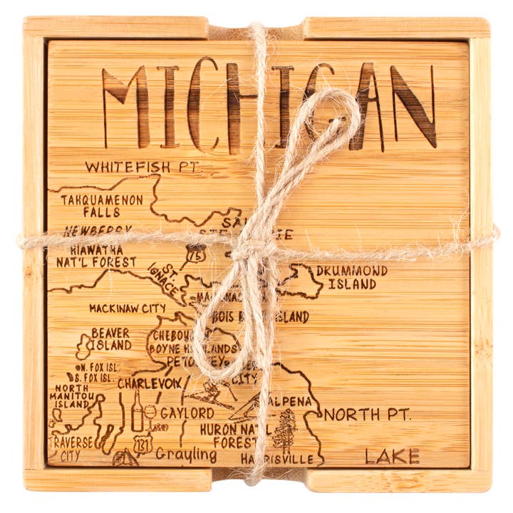 Totally Bamboo - Wholesale Coasters - Michigan Puzzle 4-Pc. Coaster Set with Case2