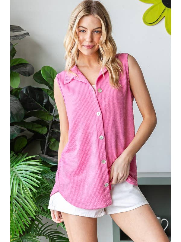 HEIMISH - Wholesale Button Down Shirt - Women's - ET7576-10 SOLID BUTTON DOWN TOP1