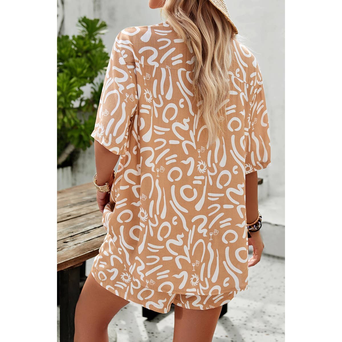 Supreme Fashion – wholesale Lounge set – Women's – Allover Print Elastic Shorts Two Pieces Button Set1