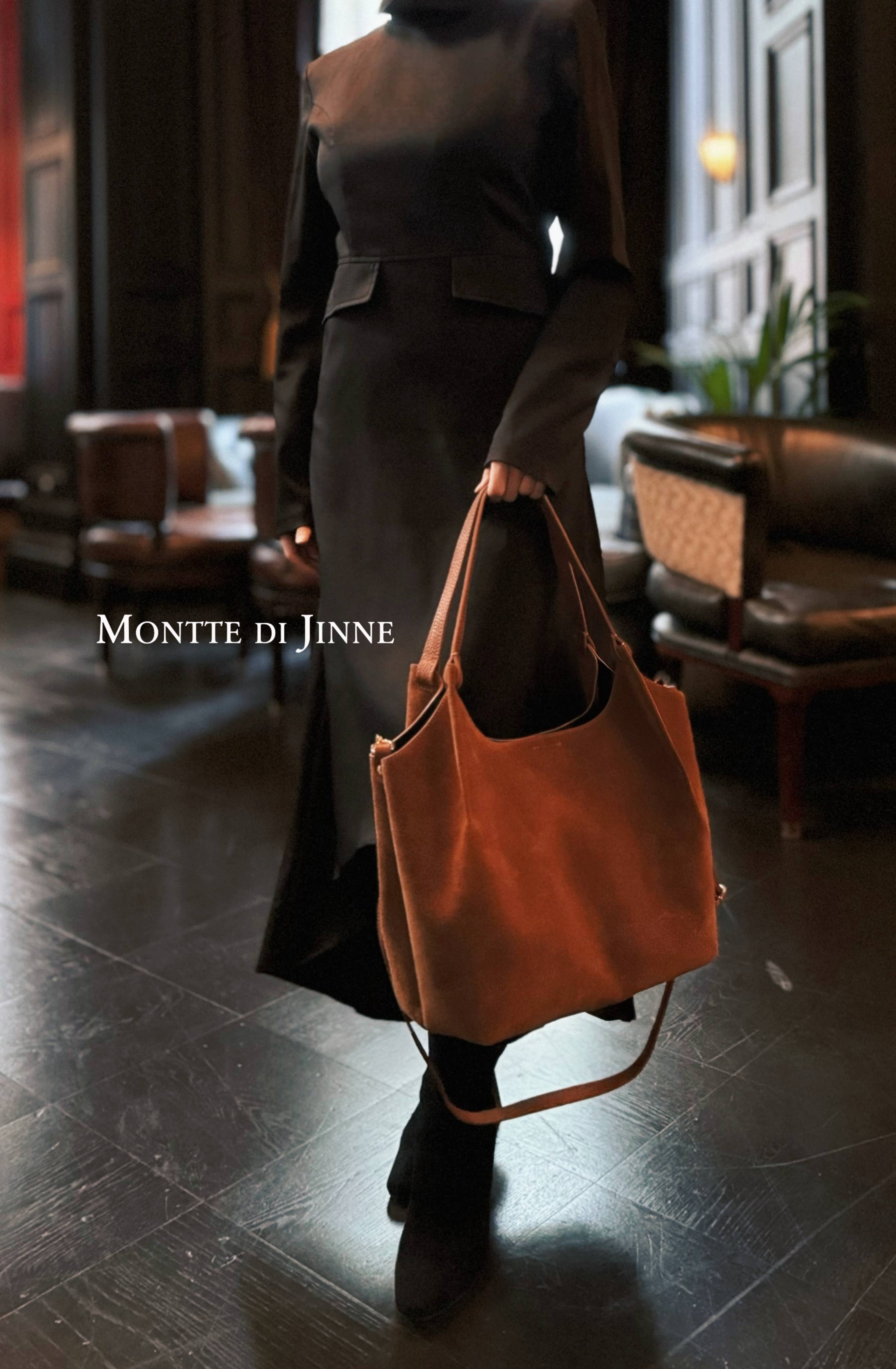 MONTTE DI JINNE - Vendita all'ingrosso Tracolla - Donna - Borsa grande in pelle scamosciata italiana premium con pochette interna9