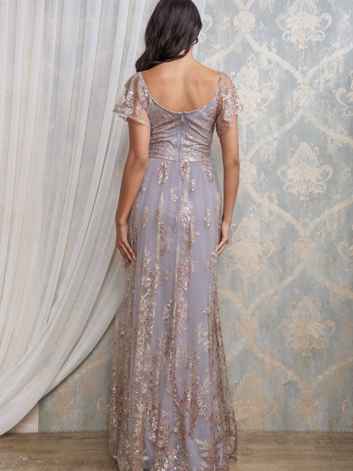 Rosemore Couture - Wholesale Gown - Women's - Glitter Sequined Flutter Sleeve Maxi Dress 6