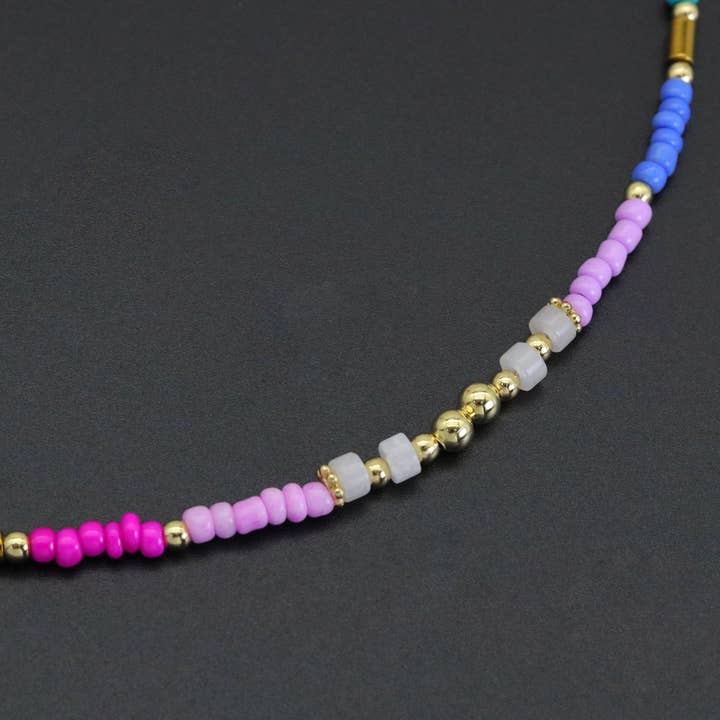 BestBeads&Beyond - Wholesale Beaded/Pearl Necklace - Colorful Beads with Gold Spacer Necklace, sku#O1201