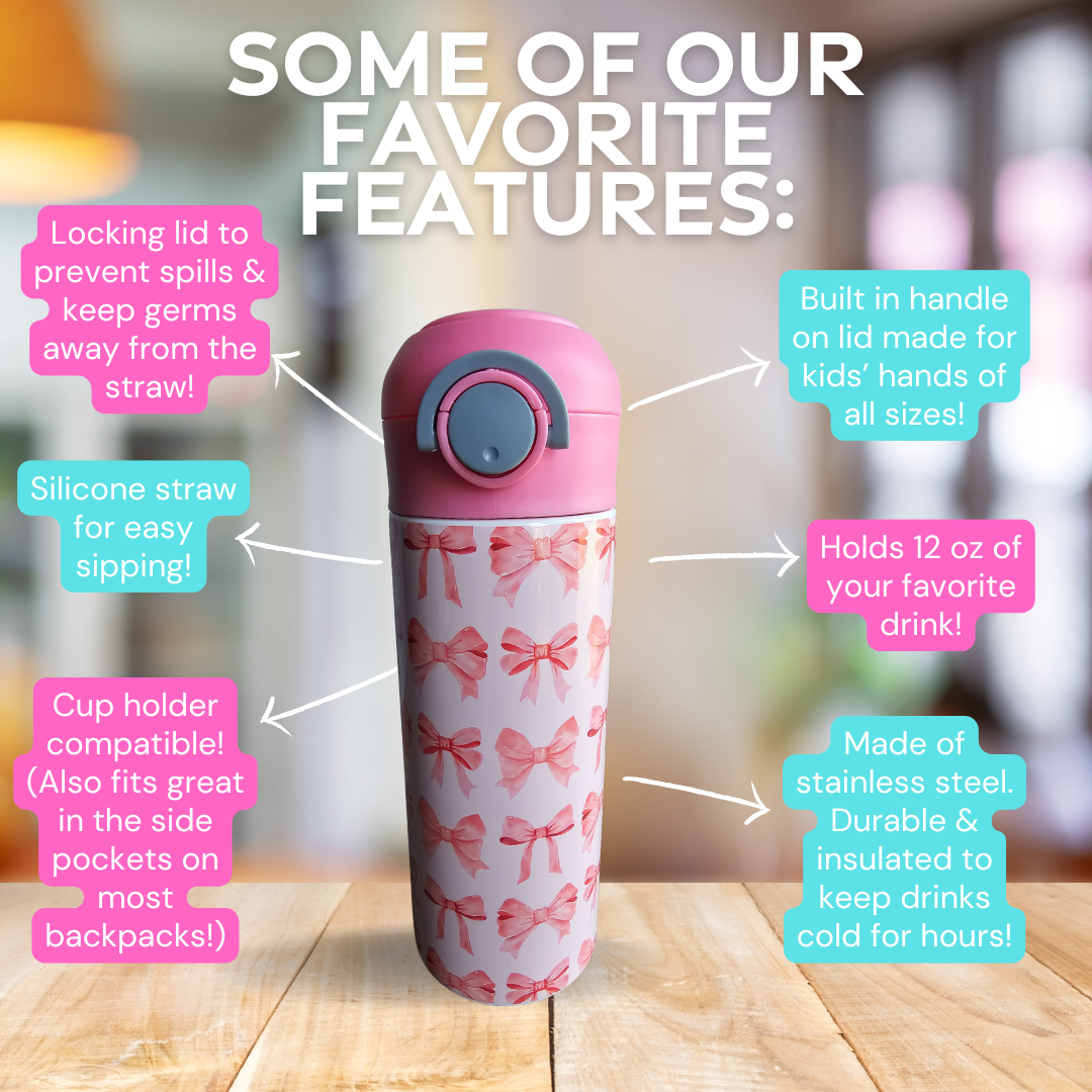 LB Personalized Design - Wholesale Water Bottle - Pink Bows Water Bottle1