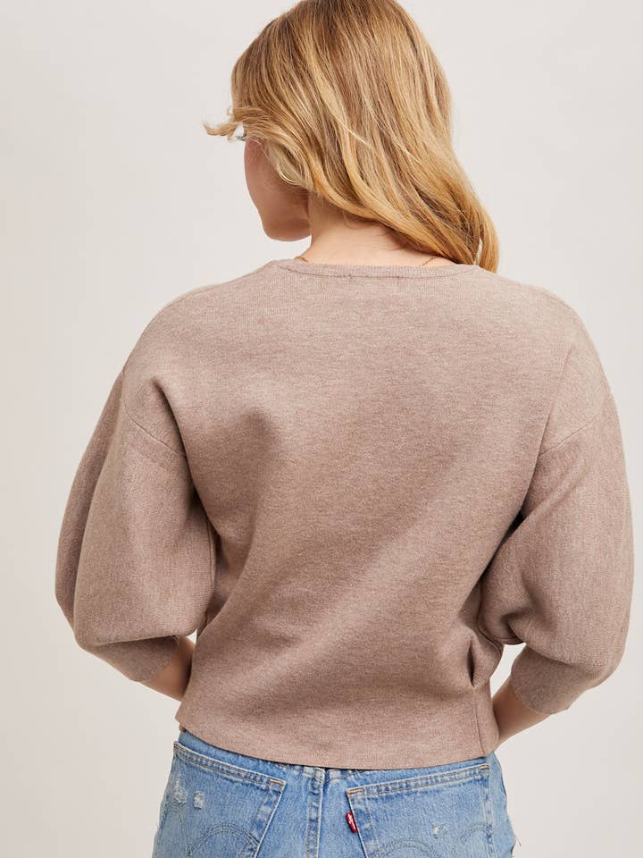 Bluivy - Wholesale Knit Sweater - Women's - PUFFED 3/4 SLEEVED KNIT SWEATER TOP34