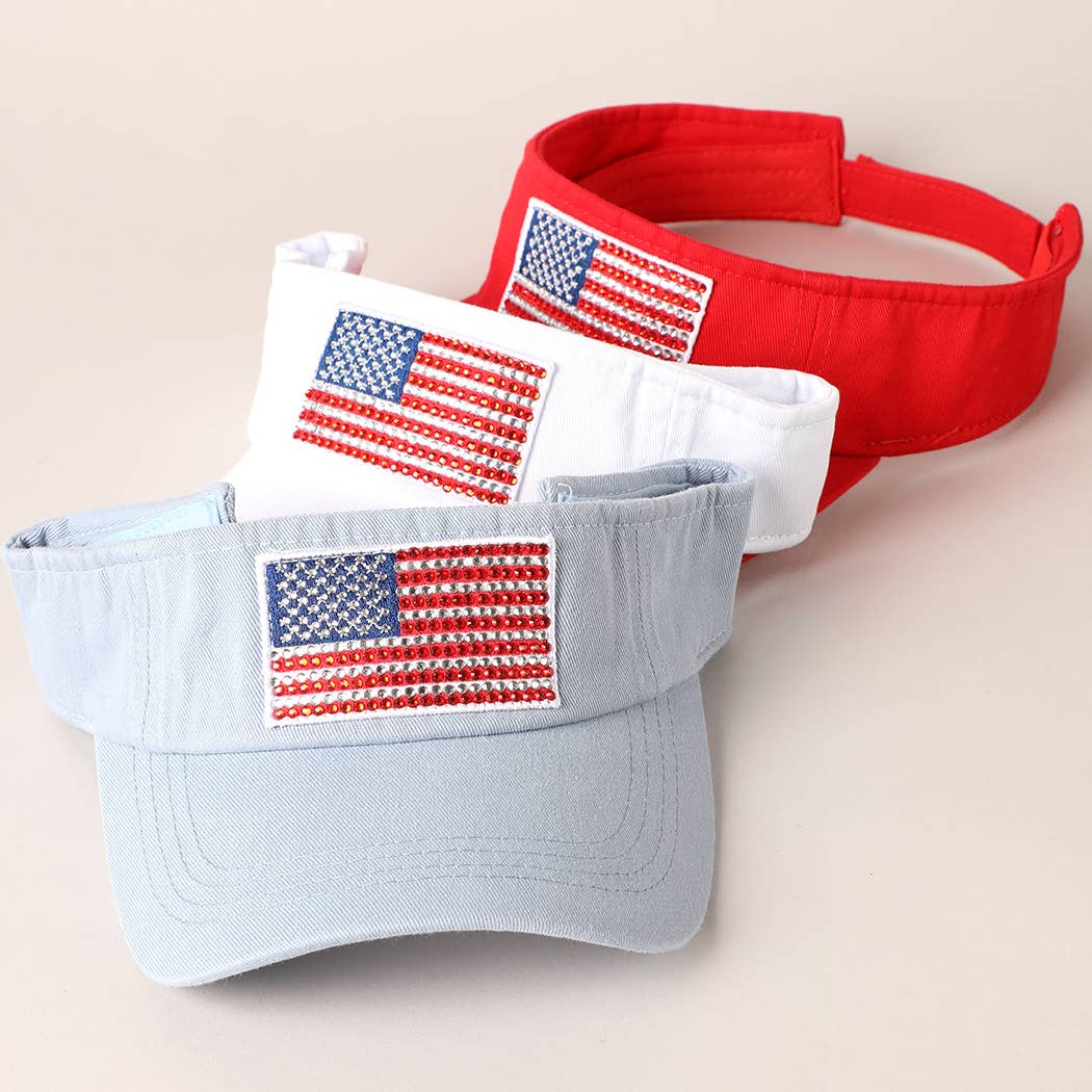 Fashion City – wholesale Visor – Women's – Rhinestone American Flag Patch Visor Summer Hat10