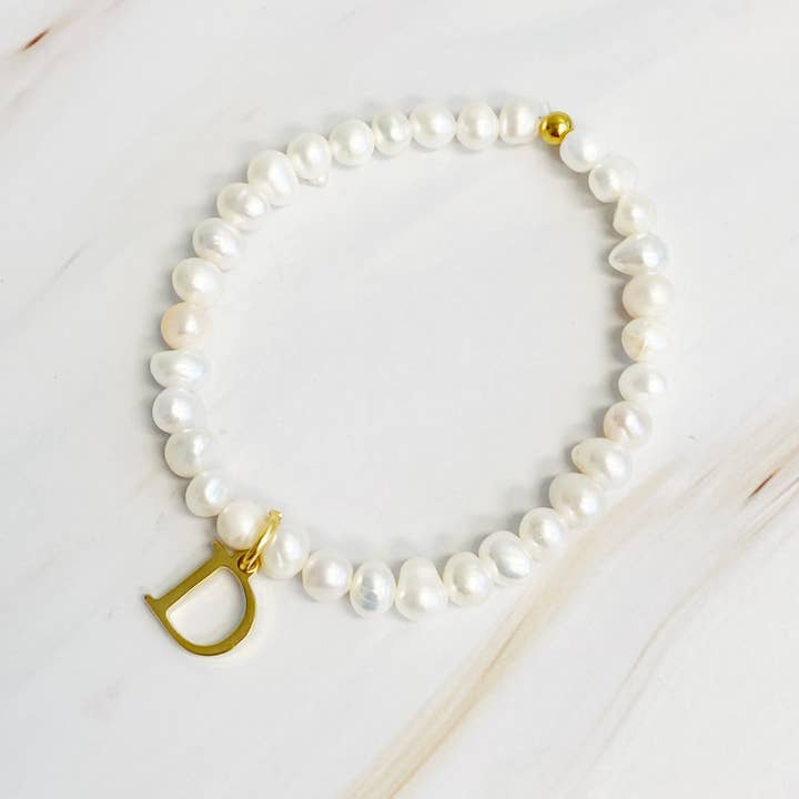 Ellison+Young - Wholesale Charm/Dangle Bracelet - Freshwater Pearl Initial Charm Bracelet