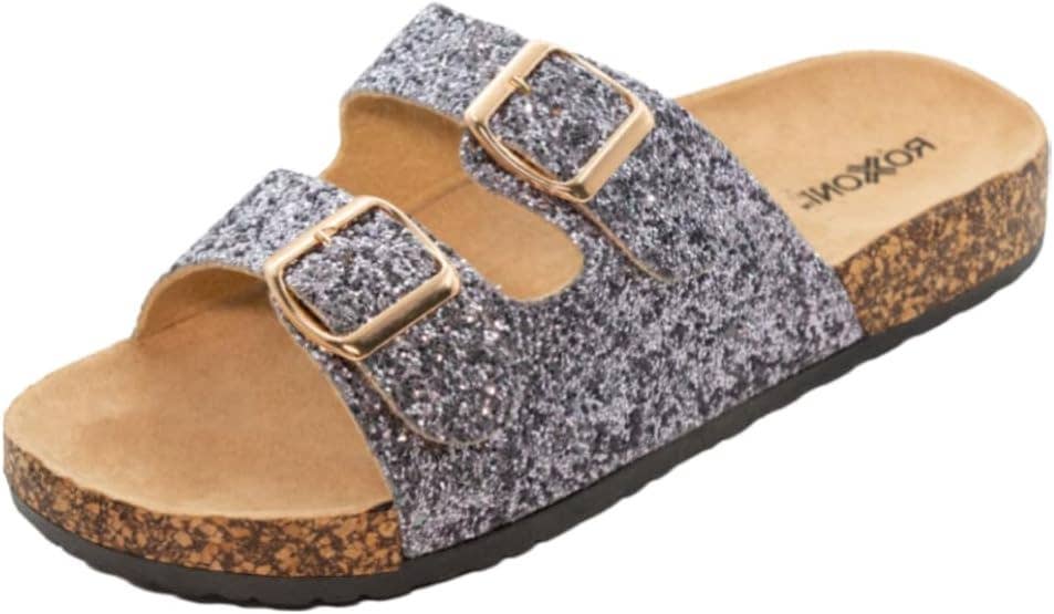 Roxoni - Vente Claquettes – femme - Sandales plates confortables à paillettes pour femmes Roxoni7