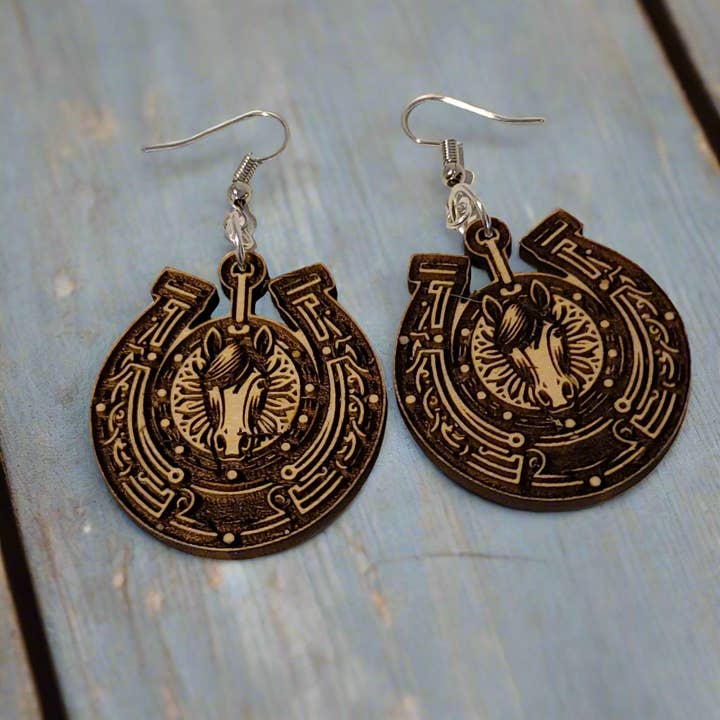 Handmade Horseshoe Dangle Earrings – Rustic Western Horse Jewelry for wholesale by Bead And Beam