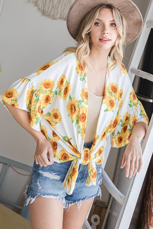 Off White Sunflower Casual Open Front Cardigan T4237 for wholesale on Faire3