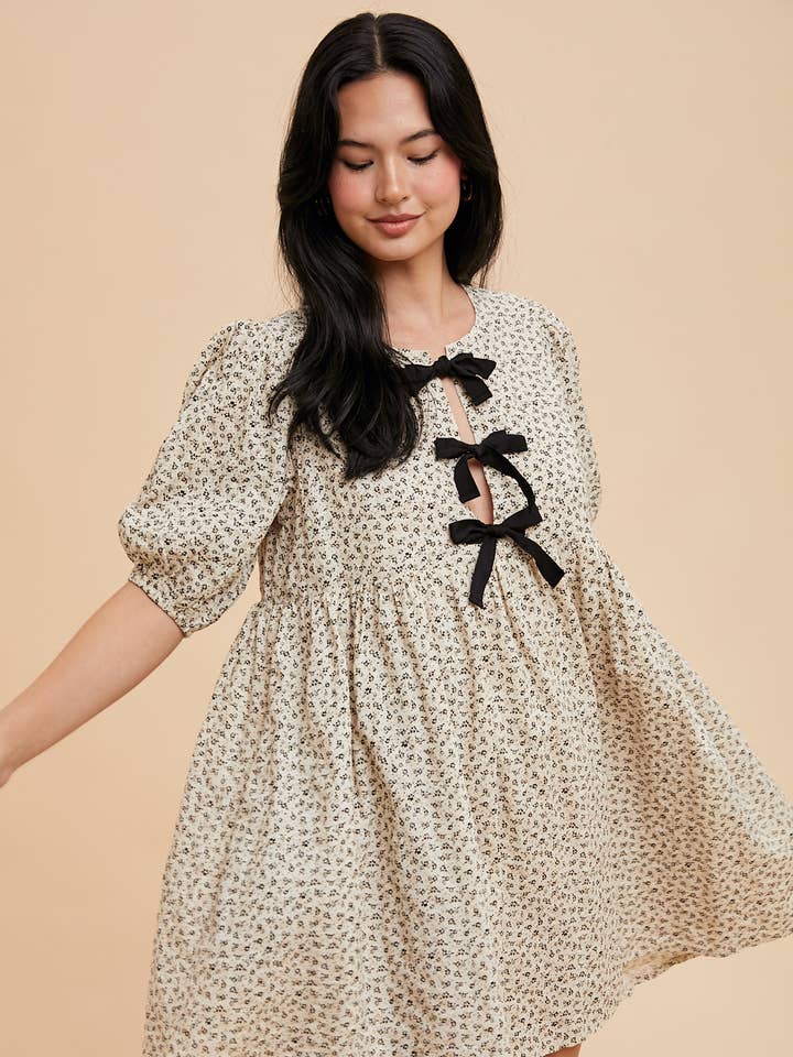 In Loom - Wholesale Dress - Women's - COTTON FLORAL BOW TIE MINI DRESS