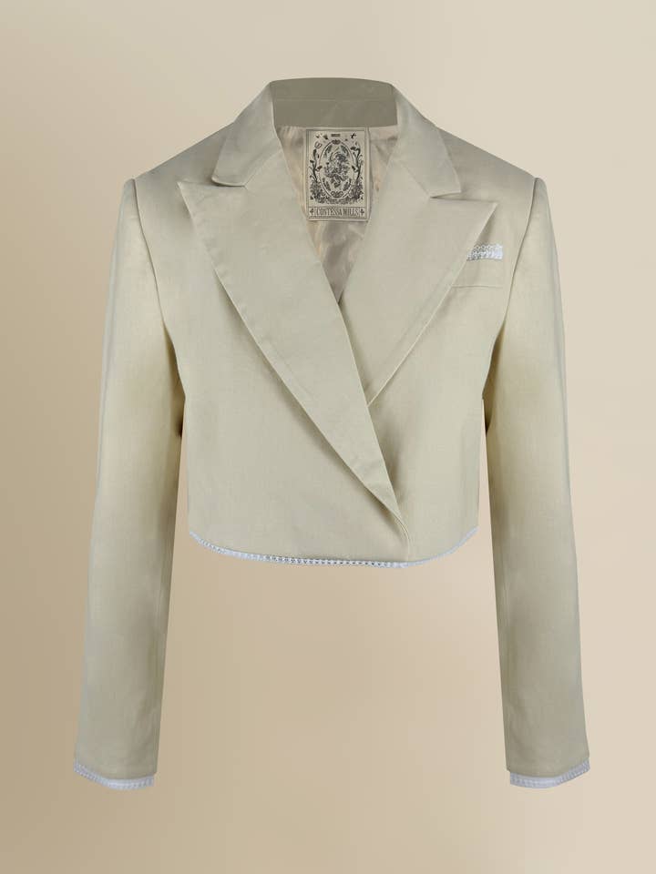 Morgaine Leinenblazer in Beige für den Großhandel von Contessa Mills LLC
