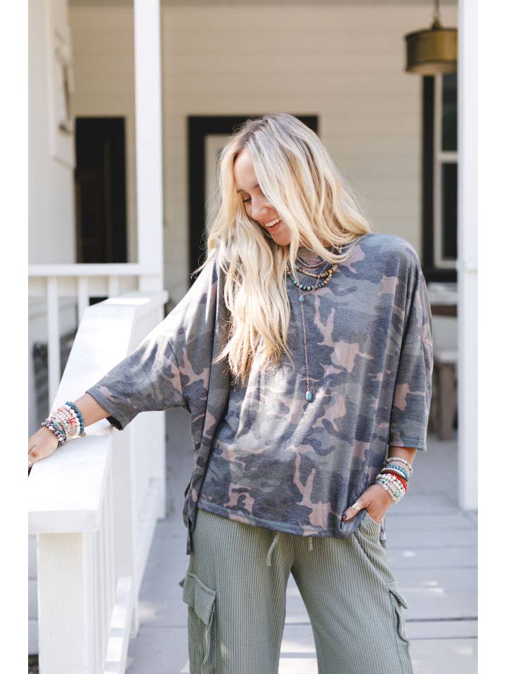 Three Bird Nest - Wholesale T-Shirt - Women's - Country Girl Camo Top - Army