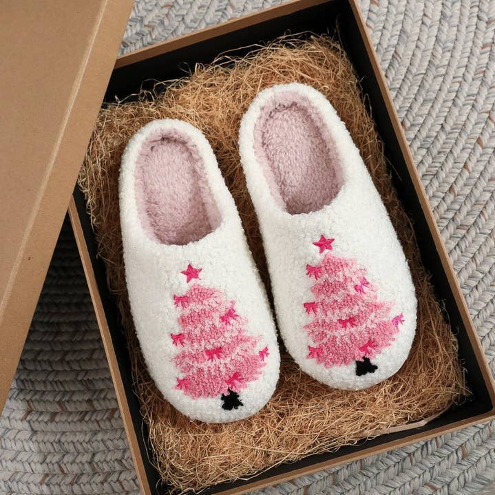 Pink Christmas Tree Plush Home Slippers and other Purchase Wholesale cozy shoes. Free Returns & Net 60 Terms on Faire trending on Faire.