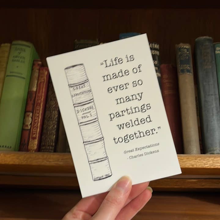 Great expectations "Life is made of ever so many partings" book spine postcard for wholesale by Georgina The Librarian