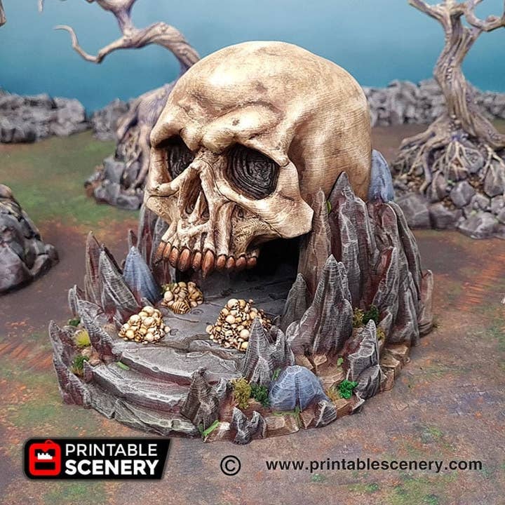 Cueva del Cráneo del Titán - Tierras Salvajes de Shadowfey, DnD 5E, Pathfinder 2E 15mm, 28mm, 32mm, terreno de wargaming, escenografía dispersa, acción de perno D&D para venta al por mayor de The Beaver and Broadsword