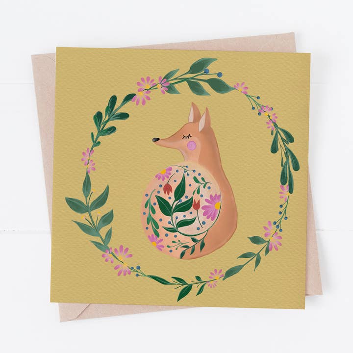 Fox & Flowers, juste parce que la carte pour la vente par AmTheo Art Designs