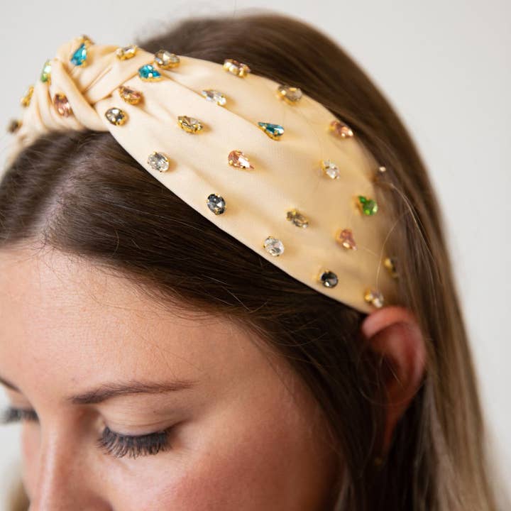 Headbands of Hope | One Purchased One Donated - Wholesale Fashion Headband - Women's - Traditional Top Knot Headband - Cream Gem | Gift for her