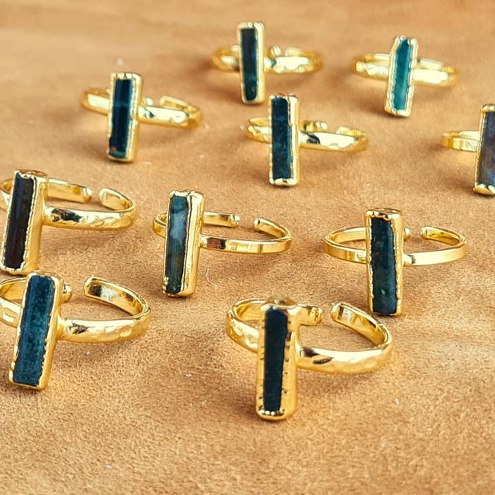 Handcrafted Natural INDIAN AGATE Stone Ring Collection – Gold- Plated Copper for wholesale by Shemo