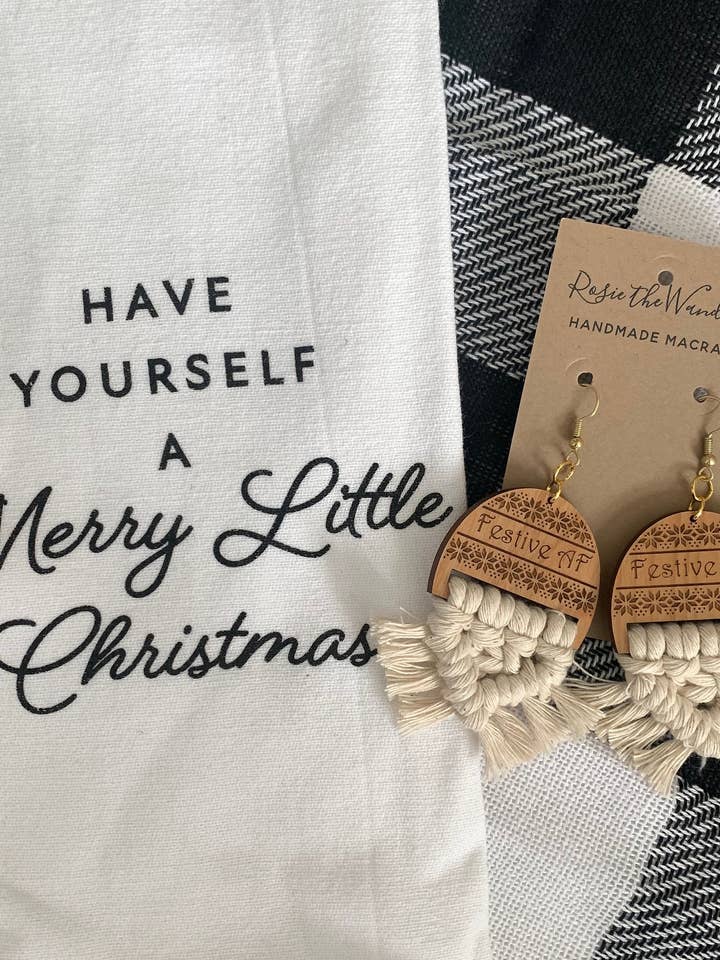 Festive AF Earrings - Christmas Earrings - Holiday Earrings for wholesale by Rosie the Wanderer, Handmade Macramé