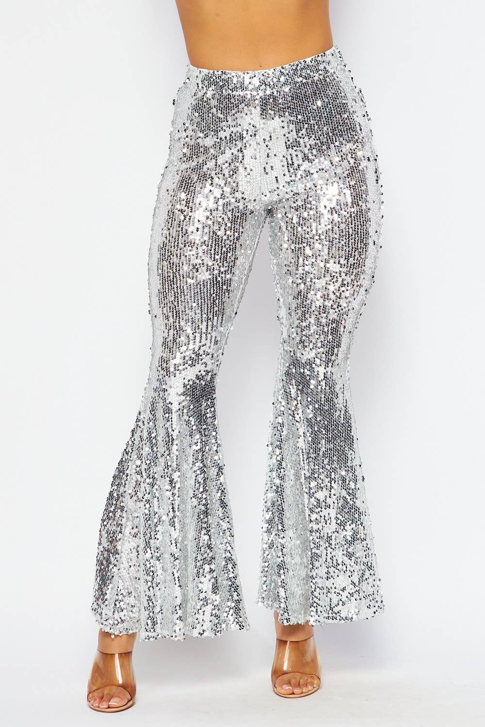 black sequin bell bottom pants