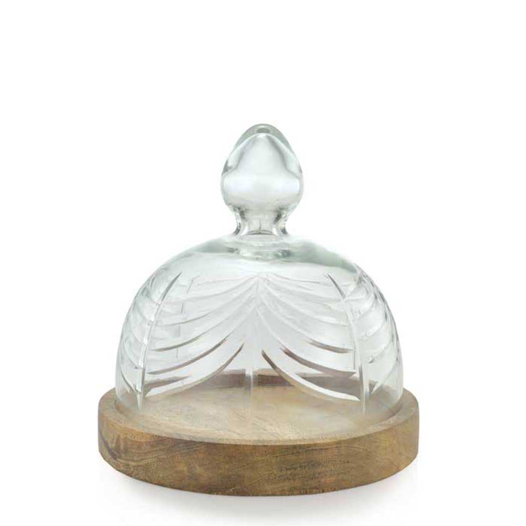 Edge Company – Objeto de mesa decorativo por atacado – Cloche Pequena com Design em Vidro e Base de Madeira1