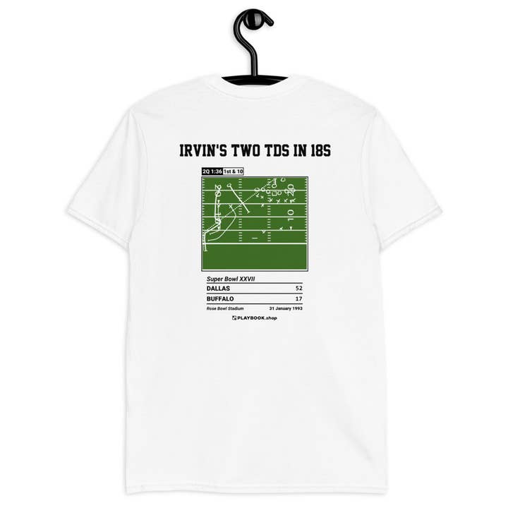 T-shirt dos Melhores Momentos dos Dallas Cowboys: Dois TDs de Irvin em 18s (1993) por atacado de Playbook Products