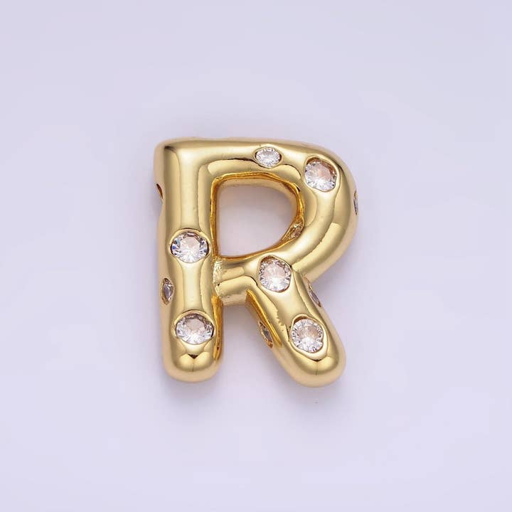Aim Eternal - Wholesale Individual charm/pendant - 14K Gold Filled 20mm Clear CZ Chubby Balloon Initial Letter Pendant | A-A1041-A-A105316